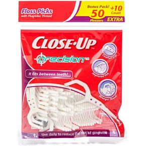 Close-Up Precision Floss Picks w/ Flouridex Thread, 60 Count, Pack of 2 (120 Flossers)