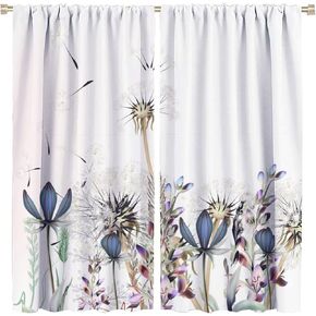 Dandelion Blackout Curtain Dragonfly Teal Blue Floral Window Curtain Noise Reducing Drapes Rod Pocket Bedroom Kitchen Dining Room Cafe Living Room 2 Panels 42x45 in
