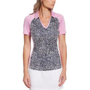 PGA TOUR Women's Tie Dye Floral Print Short Sleeve Golf Polo Shirt