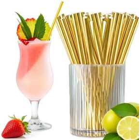 Gold Paper Straws Disposable Biodegradable Cocktail Drinking Cake Pop Sticks for Bachelorette Party Favors Birthday Holiday Celebrations Decor Supplies Anniversary Wedding New Year