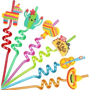 24PCS Mexican Fiesta Straws for Party Favors - Plastic Drinking Straws for Cinco De Mayo Party Supplies, Straws for Mexican Fiesta Taco Themed Party Straws for Kids Boys Girls Party Supplies