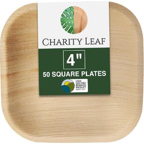 Disposable Palm Leaf 4" Square Plates (50 pieces) Bamboo Like Serving Platters, Disposable Boards, Eco-Friendly Dinnerware For Weddings, Catering, Events