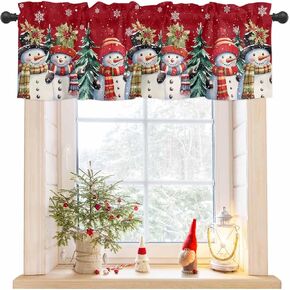 Christmas Valance for Windows Snowman Curtains Valances Rod Pocket Valance Window Treatments Snowflake Red Short Curtains for Kitchen Living Room Bedroom Bathroom Xmas Tree Holiday 1 Panel 54x18 Inch