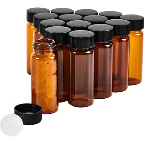 15 PCS 4ML Amber Small Liquid Sample Glass Vials with Screw Caps,1Dram 15x45mm Leak-Proof Vial, 13-425 Black Screw Cap with PE Liners for Lab, Essential Oil, Perfume, Reagents