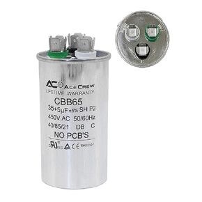 35+5 uF 35/5 MFD ±5% 370V/450VAC CBB65, Dual Run Capacitor, Capacitors for A/C Unit Fan Motor Start, Heat Pump or Condenser Straight Cool 35+5 MFD 35/5 uf Capacitor, Life-Time Warranty