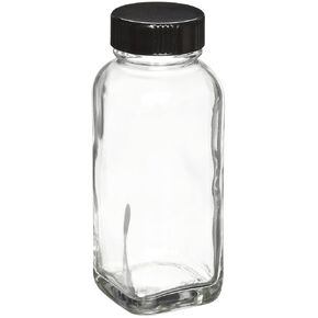 Wheaton W216884 French Square Bottle, Clear Glass, Capacity 1oz With 24-400 Black Phenolic Rubber Lined Screw Cap, Diameter 31mm x 72mm (Case Of 48)