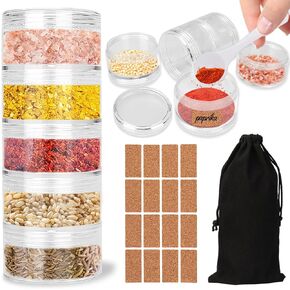 5 Layers Portable Travel Spice Jars with Label and Measuring Spoon, Multi Camping Spice Containers, Clear Small Spice Jars with Organizer Bag for Outdoor Cooking, Camping, Traveling,Barbecuing