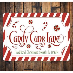 Candy Cane Lane Retro Metal Tin Sign Traditional Christmas Sweets and Treats Print Wall Art for Home Living Room Outdoor or Indoor Wall Decor Gift Christmas Candy Cane Lollipop Poster 8x12 Inch
