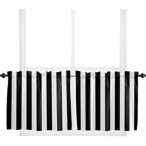 Small Window Curtain 36 Inch Length Simple Black and White Stripes Cafe Curtains for Window Rod Pocket Privacy Short Kitchen Curtains for Cafe Kitchen Bathroom, 2 Panels