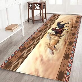 Western Long Runner Rug for Hallway,Boho Ethnic Style Western Horse Running,Area Rug Non-Slip Floor Carpet for Living Room Bedroom Indoor Doormat Entrance Door Mat Washable Kitchen Rugs
