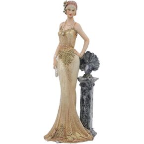 Comfy Hour Glamour Elegance Victorian Style Lady Collection Elegant Slim Lady Leaning On Pillar Collectible Figurine, 13-inch Height, Gold, Polyresin