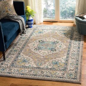 SAFAVIEH Phoenix Collection Area Rug - 9' x 12', Ivory & Grey, Boho Chic Oriental Medallion Design, Non-Shedding & Easy Care, Ideal for High Traffic Areas in Living Room, Bedroom (PHX154F)