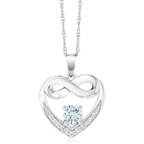 Gem Stone King 10K White Gold Pink Moissanite and White Lab Grown Diamond Heart and Infinity Pendant Necklace For Women (0.92 Cttw, Round 5MM, with 18 Inch Silver Chain)