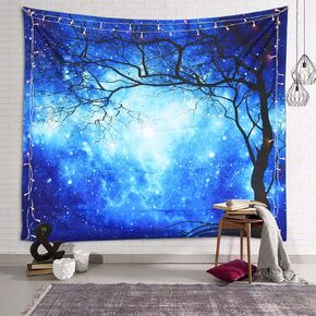 Sevendec Galaxy Tapestry Wall Hanging Stars Blue Sky Wall Tapestry Tree Night Sky Wall Art for Bedroom Home Dorm Decor W90 x L71