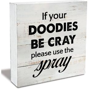 Rustic Funny Bathroom Wood Box Sign Humor Restroom Wooden Box Sign Farmhouse Home Desk Shelf Decor (5 X 5 Inch)