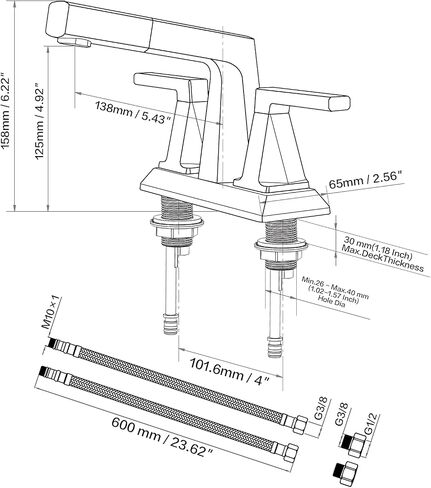 MIAOHUI Matte Black Bathroom Sink Faucet 3 Hole, Double Handle 4 Inch Centerset Bathroom Faucet with Sprayer, Bathroom Pull Out Faucet, Lavatory Faucet in Saudi Arabia