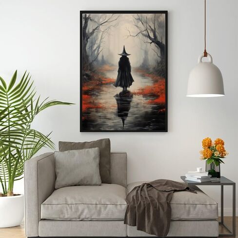 JsGwyllion Vintage Country Witch Poster Halloween Canvas Wall Art Witch in the Forest Painting Print Gothic Dark Gloomy Wall Decor for Living Room Bedroom16x24in Unframed in Saudi Arabia