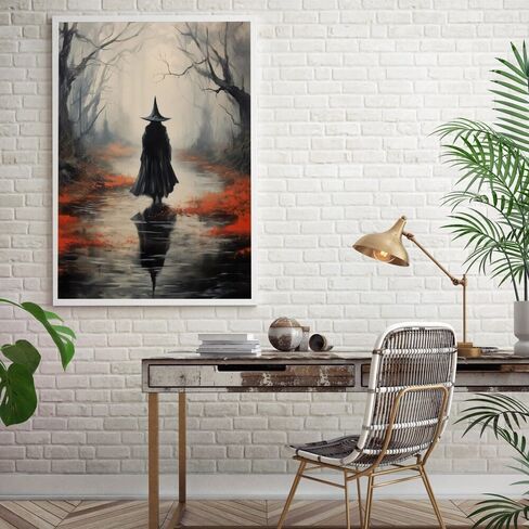 JsGwyllion Vintage Country Witch Poster Halloween Canvas Wall Art Witch in the Forest Painting Print Gothic Dark Gloomy Wall Decor for Living Room Bedroom16x24in Unframed in Saudi Arabia