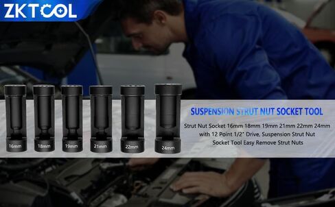ZKTOOL Strut Nut Socket 16mm 18mm 19mm 21mm 22mm 24mm with 12 Point 1/2" Drive Suspension Strut Spreader Socket 9pc Shock Absorber Tool……… in Saudi Arabia