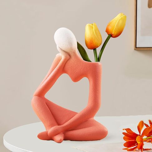 Thinker Ceramic Vase, Abstract Vase Sculpture Figure for Home Decor, Simple and Elegant Creative Vase Bookshelf Decor in Kuwait