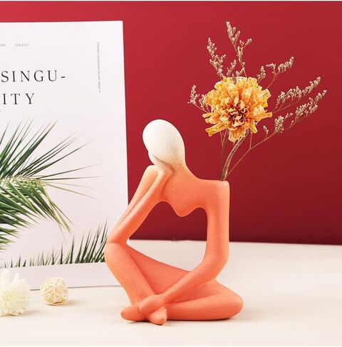 Thinker Ceramic Vase, Abstract Vase Sculpture Figure for Home Decor, Simple and Elegant Creative Vase Bookshelf Decor in Kuwait