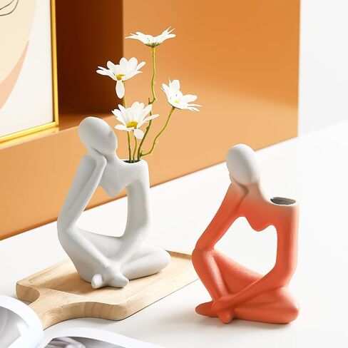 Thinker Ceramic Vase, Abstract Vase Sculpture Figure for Home Decor, Simple and Elegant Creative Vase Bookshelf Decor in Kuwait