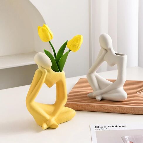 Thinker Ceramic Vase, Abstract Vase Sculpture Figure for Home Decor, Simple and Elegant Creative Vase Bookshelf Decor in Kuwait