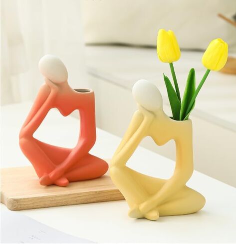 Thinker Ceramic Vase, Abstract Vase Sculpture Figure for Home Decor, Simple and Elegant Creative Vase Bookshelf Decor in Kuwait