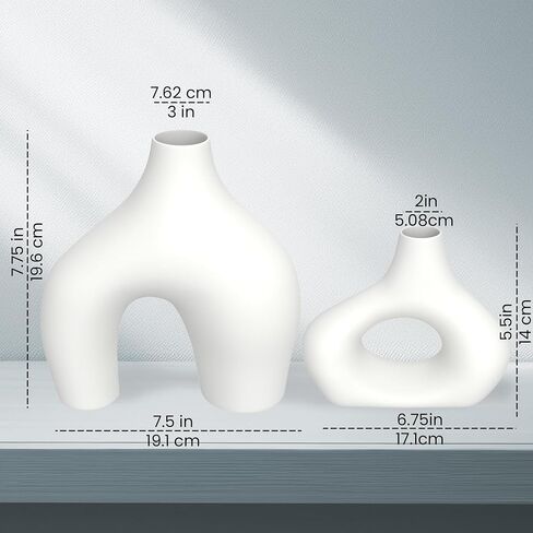 Premium Decor Donut Vase - White Ceramic Donut Shape Irregular Vase Set of 2: for Flowers or Pampas Grass. Farmhouse Vases, Also for Mediterranean Decor, Nordic, and Minimalist Decor in Saudi Arabia