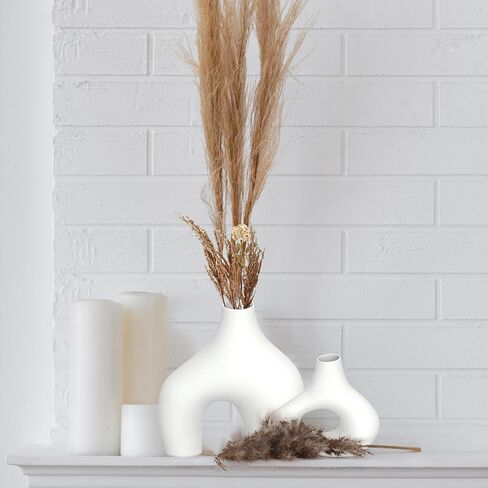 Premium Decor Donut Vase - White Ceramic Donut Shape Irregular Vase Set of 2: for Flowers or Pampas Grass. Farmhouse Vases, Also for Mediterranean Decor, Nordic, and Minimalist Decor in Saudi Arabia