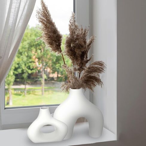 Premium Decor Donut Vase - White Ceramic Donut Shape Irregular Vase Set of 2: for Flowers or Pampas Grass. Farmhouse Vases, Also for Mediterranean Decor, Nordic, and Minimalist Decor in Saudi Arabia