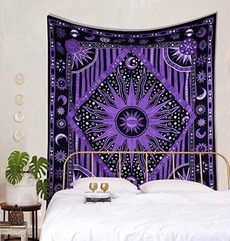 تم إطلاقها حديثًا من Hippie Mandala Sun and Moon Maditation، نسيج صغير معلق على الحائط - بطانية شاطئ هندية أرجوانية حرق الشمس ونجوم مخدرة مشهورة، مقاس 54 × 60 بوصة in Saudi Arabia