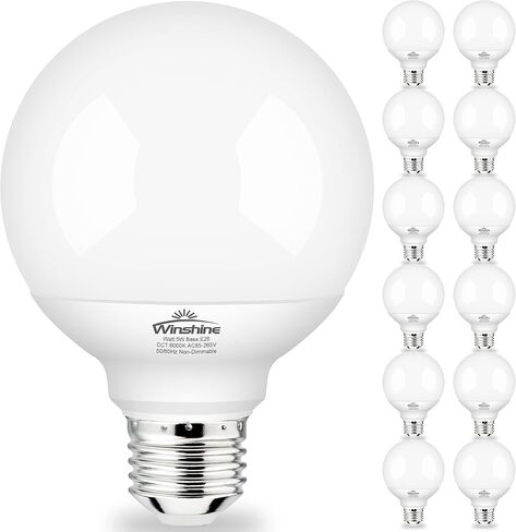 winshine 8 Pack E26 LED Globe Light Bulbs, 3000K Soft White 40W Equivalent 120V Bathroom Light Bulbs, G25 Vanity Light Bulb for Bathroom Makeup Mirror, Bedroom Lights CRI85+, 550LM, Non-dimmable in Saudi Arabia