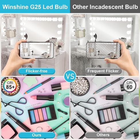 winshine 8 Pack E26 LED Globe Light Bulbs, 3000K Soft White 40W Equivalent 120V Bathroom Light Bulbs, G25 Vanity Light Bulb for Bathroom Makeup Mirror, Bedroom Lights CRI85+, 550LM, Non-dimmable in Saudi Arabia