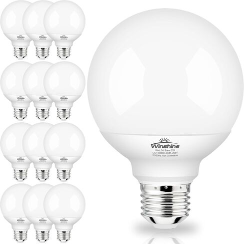 winshine 8 Pack E26 LED Globe Light Bulbs, 3000K Soft White 40W Equivalent 120V Bathroom Light Bulbs, G25 Vanity Light Bulb for Bathroom Makeup Mirror, Bedroom Lights CRI85+, 550LM, Non-dimmable in Saudi Arabia