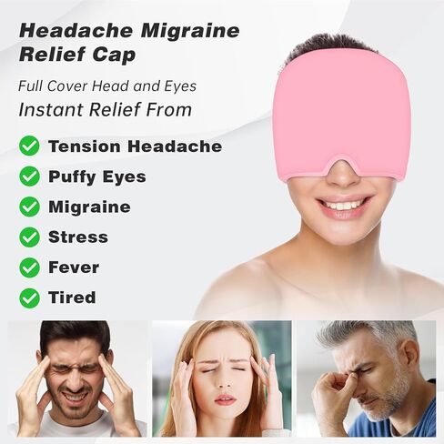 Headache Relief Hat for Migraine, Headache Migraine Relief Cap for Tension Headache Migraine Relief, One Size Fits All Headache Cap with Reusable Ice Gel Pack for Puffy Eyes, Stress Relief (Black) in Saudi Arabia