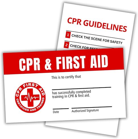 بطاقة المحفظة المعتمدة للإسعافات الأولية CPR | 30 قطعة من الورق المقوى مقاس 2 × 3.5 بوصة، تعليمات، نصائح، دليل الجيب، جهات الاتصال في حالات الطوارئ، مدرب الفصل in Saudi Arabia