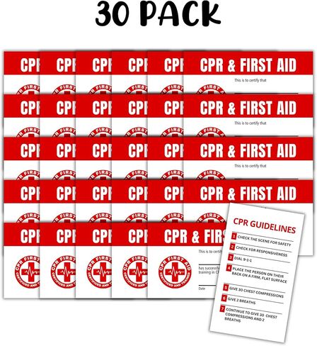 بطاقة المحفظة المعتمدة للإسعافات الأولية CPR | 30 قطعة من الورق المقوى مقاس 2 × 3.5 بوصة، تعليمات، نصائح، دليل الجيب، جهات الاتصال في حالات الطوارئ، مدرب الفصل in Saudi Arabia
