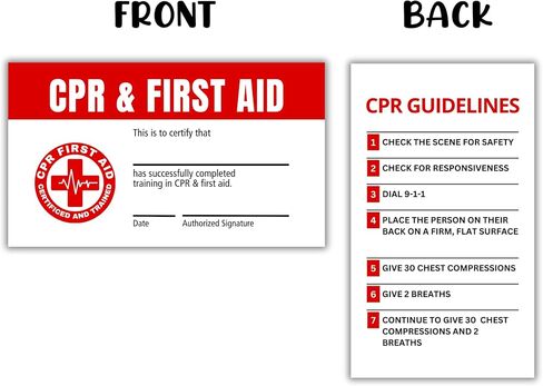 بطاقة المحفظة المعتمدة للإسعافات الأولية CPR | 30 قطعة من الورق المقوى مقاس 2 × 3.5 بوصة، تعليمات، نصائح، دليل الجيب، جهات الاتصال في حالات الطوارئ، مدرب الفصل in Saudi Arabia