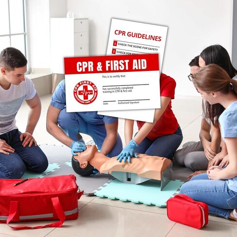 بطاقة المحفظة المعتمدة للإسعافات الأولية CPR | 30 قطعة من الورق المقوى مقاس 2 × 3.5 بوصة، تعليمات، نصائح، دليل الجيب، جهات الاتصال في حالات الطوارئ، مدرب الفصل in Saudi Arabia