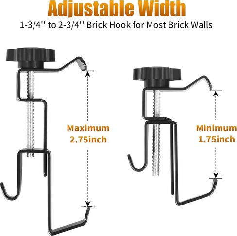 مشابك قرميد KOLAKO، 4 خطافات قرميد للتعليق بدون حفر شماعات قرميد خارجية شديدة التحمل ومشابك قرميد قابلة للتعديل لارتفاع 1-3/4 بوصة إلى 2-3/4 بوصة، من الفولاذ المقاوم للصدأ، أسود in Kuwait