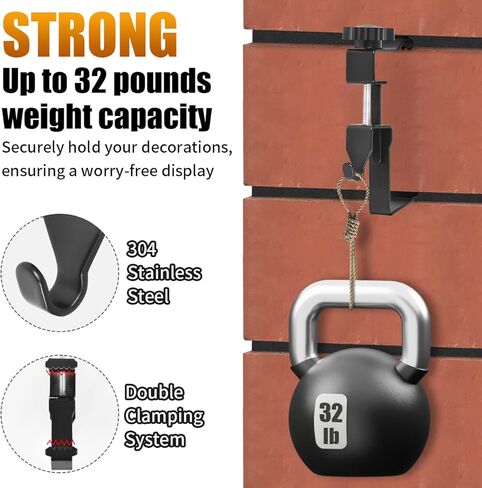 مشابك قرميد KOLAKO، 4 خطافات قرميد للتعليق بدون حفر شماعات قرميد خارجية شديدة التحمل ومشابك قرميد قابلة للتعديل لارتفاع 1-3/4 بوصة إلى 2-3/4 بوصة، من الفولاذ المقاوم للصدأ، أسود in Kuwait