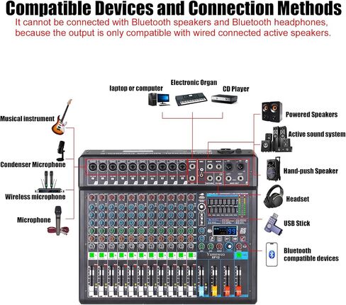 XF8 Professional Audio Mixer Sound Board Console Desktop System Interface 8 Channel Digital USB Bluetooth MP3 Computer Input 48V Phantom Power Supply Built-in 99 Reverb Effect (XF8) in Saudi Arabia