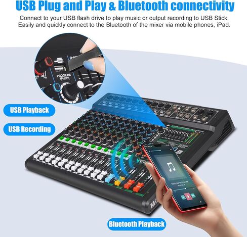 XF8 Professional Audio Mixer Sound Board Console Desktop System Interface 8 Channel Digital USB Bluetooth MP3 Computer Input 48V Phantom Power Supply Built-in 99 Reverb Effect (XF8) in Saudi Arabia