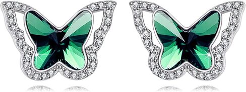 Butterfly Earrings Emerald Earrings Studs Sterling Silver Birthstone Stud Earrings Butterfly Austrian Crystal Earrings for women Girls Anniversary Christmas Birthday Gift (Blue) in Saudi Arabia