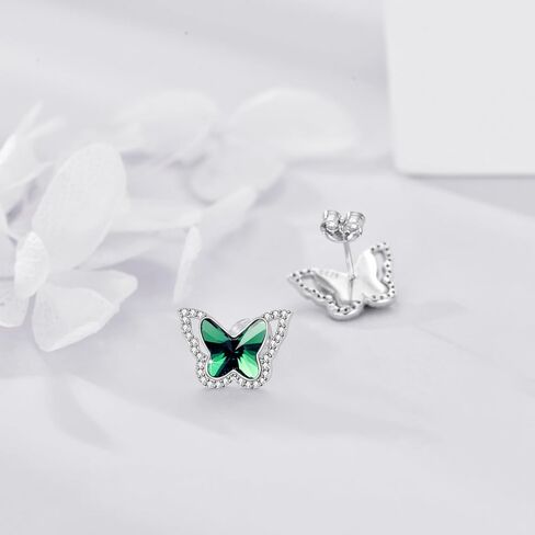 Butterfly Earrings Emerald Earrings Studs Sterling Silver Birthstone Stud Earrings Butterfly Austrian Crystal Earrings for women Girls Anniversary Christmas Birthday Gift (Blue) in Saudi Arabia