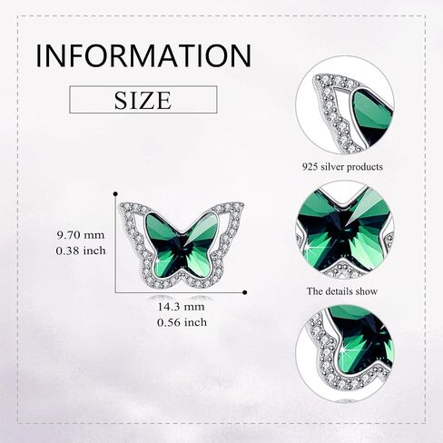 Butterfly Earrings Emerald Earrings Studs Sterling Silver Birthstone Stud Earrings Butterfly Austrian Crystal Earrings for women Girls Anniversary Christmas Birthday Gift (Blue) in Saudi Arabia