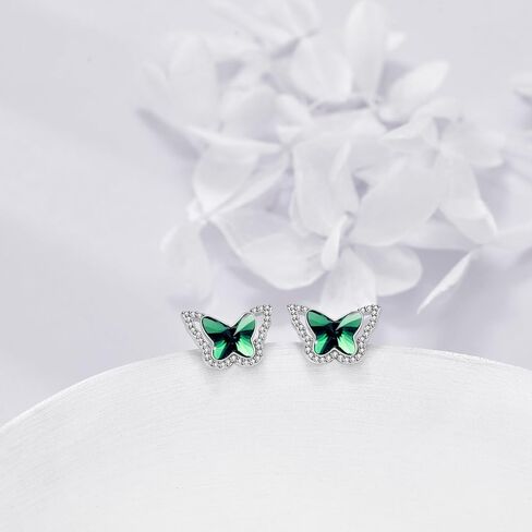 Butterfly Earrings Emerald Earrings Studs Sterling Silver Birthstone Stud Earrings Butterfly Austrian Crystal Earrings for women Girls Anniversary Christmas Birthday Gift (Blue) in Saudi Arabia