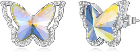Butterfly Earrings Emerald Earrings Studs Sterling Silver Birthstone Stud Earrings Butterfly Austrian Crystal Earrings for women Girls Anniversary Christmas Birthday Gift (Blue) in Saudi Arabia