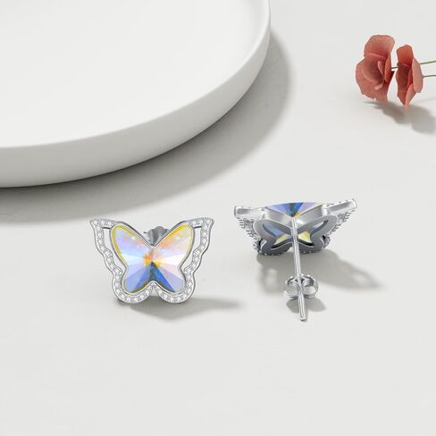 Butterfly Earrings Emerald Earrings Studs Sterling Silver Birthstone Stud Earrings Butterfly Austrian Crystal Earrings for women Girls Anniversary Christmas Birthday Gift (Blue) in Saudi Arabia